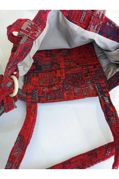 HHKARTS Kırmızı Etnik Kumaş Omuz Çantası - Resim 6