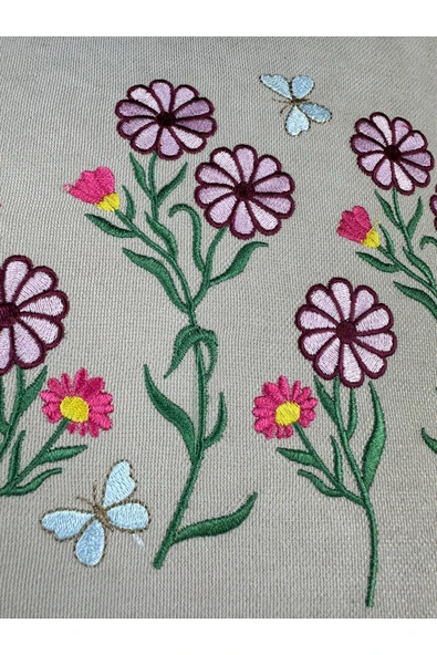 HHKARTS Çiçek Desenli Nakışlı Kırlent Kılıfı Fermuarlı 40x40 4'lü - Resim 5