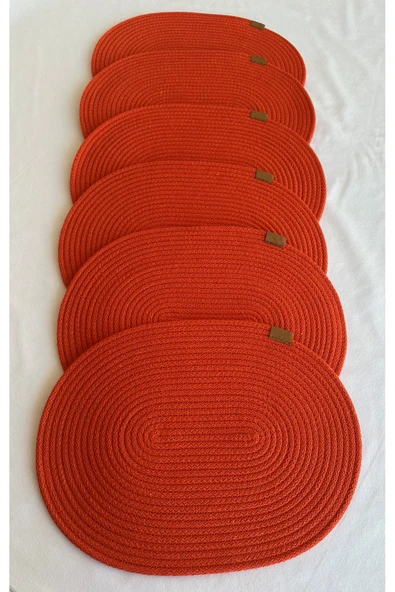 HHKARTS Jüt Amerikan Servis Sofra Altlığı, Masa Dekoru Supla Oval Turuncu 30x40 6lı - 1