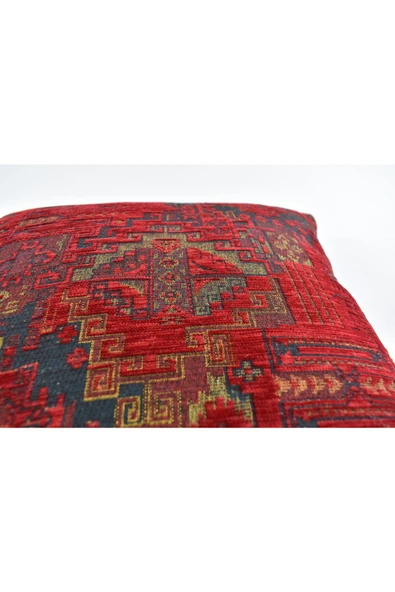 oushak Kilim Desenli Dekoratif Yastık Kılıfı 2'li Çift Taraflı Şönil Dokuma Gizli Fermuarlı Kırlent Kılıfı - 4