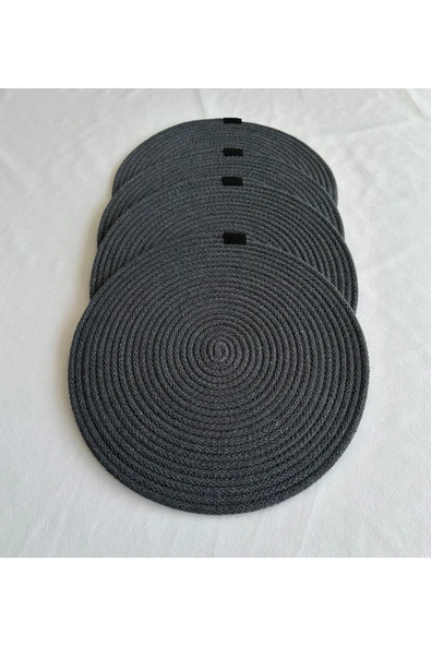 HHKARTS Yuvarlak Amerikan Servis Sofra Altlığı, Masa Dekoru Supla Antrasit 33cm 4lü ürün görseli