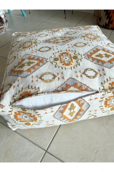 oushak Kilim Desenlİ Otantik Bahçe Balkon Minderi Çift Taraflı Fermuarlı PUF KILIFI Şönil KILIFI - Resim 3