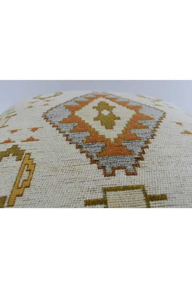 oushak Kilim Desenli Dekoratif Yastık Kılıfı 2'li Çift Taraflı Şönil Dokuma Gizli Fermuarlı Kırlent Kılıfı - Resim 5