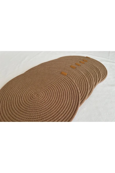 HHKARTS Yuvarlak Amerikan Servis Sofra Altlığı, Masa Dekoru Supla Kahverengi 33cm 6lı - 2