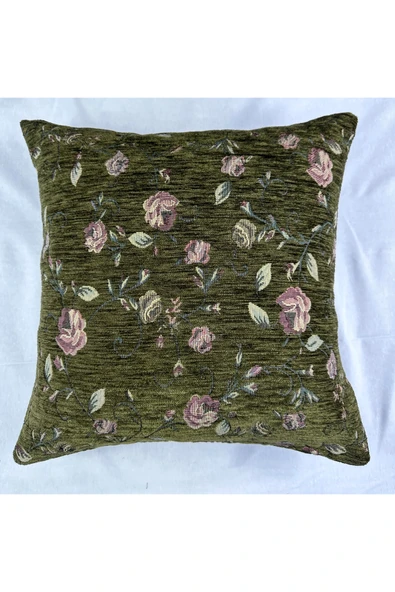 HHKARTS Çiçek Desenli Yastık Kılıfı Çift Taraflı Goblen Kumaş Kapalı Fermuarlı Kırlent 2'Lİ 40x40 - Resim 3