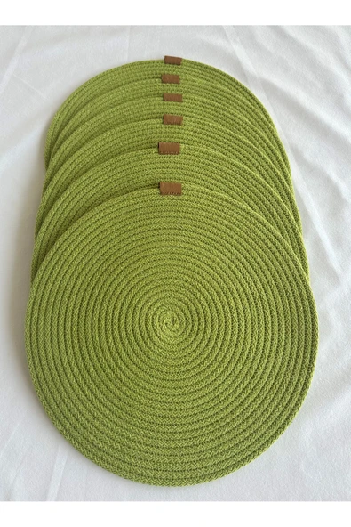 HHKARTS Yuvarlak Amerikan Servis Sofra Altlığı, Masa Dekoru Supla Fıstık Yeşili 33cm 6lı - Resim 2