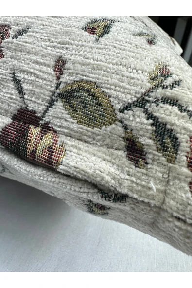 HHKARTS Çiçek Desenli Yastık Kılıfı Çift Taraflı Goblen Kumaş Kapalı Fermuarlı Kırlent 40x40 - 5