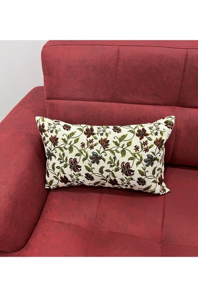 oushak Çiçek Desenli Yastık Kılıfı Çift Taraflı Goblen Kumaş Kapalı Fermuarlı Kırlent - Resim 7