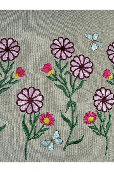 HHKARTS Çiçek Desenli Nakışlı Kırlent Kılıfı Fermuarlı 40x40 4'lü - Resim 6