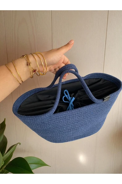 HHKARTS Hasır Görünümlü Omuz Çantası , Kol Çantası , Plaj Çantası - Resim 5