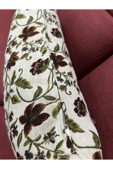 oushak Çiçek Desenli Yastık Kılıfı Çift Taraflı Goblen Kumaş Kapalı Fermuarlı Kırlent Çiçekli - Resim 3