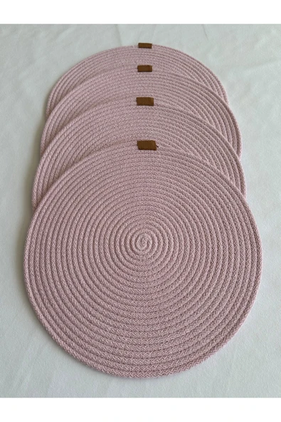 HHKARTS Yuvarlak Amerikan Servis Sofra Altlığı, Masa Dekoru Supla Açık Pembe 33cm 4lü ürün görseli