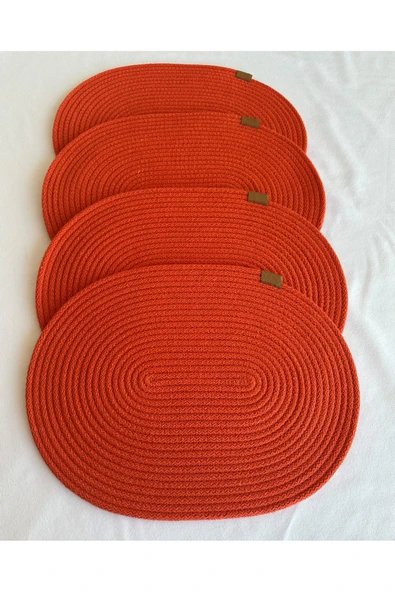 HHKARTS Jüt Amerikan Servis Sofra Altlığı, Masa Dekoru Supla Oval Turuncu 30x40 4lü ürün görseli