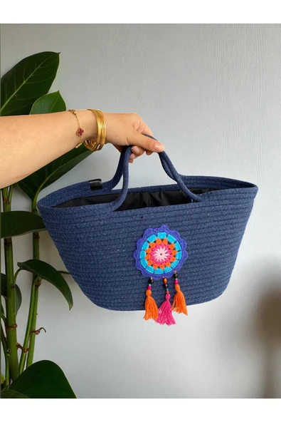 HHKARTS Hasır Görünümlü Omuz Çantası , Kol Çantası , Plaj Çantası - Resim 2