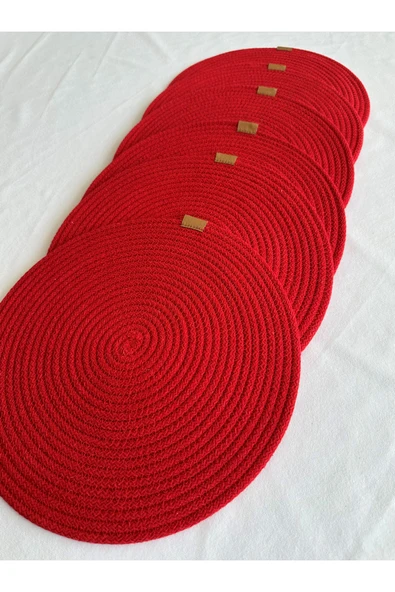 HHKARTS Yuvarlak Amerikan Servis Sofra Altlığı, Masa Dekoru Supla Kırmızı 33cm 6lı - Resim 2