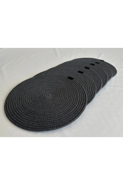 HHKARTS Yuvarlak Amerikan Servis Sofra Altlığı, Masa Dekoru Supla Antrasit 33cm 6lı - 2