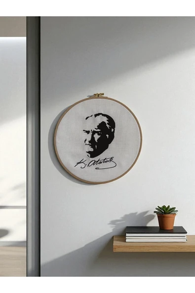 HHKARTS Atatürk Portre Nakışlı Kasnak Duvar Süsü 29Cm - 4