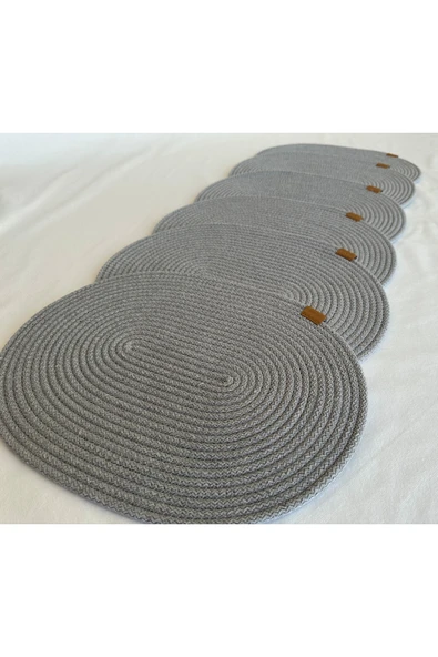 HHKARTS Jüt Amerikan Servis Sofra Altlığı, Masa Dekoru Supla Oval Gri 30x40 6lı ürün görseli