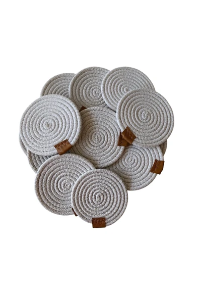 HHKARTS Jüt Bardak Kupa Altlığı Beyaz 13cm 12li - Resim 5