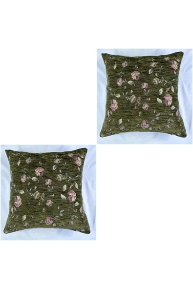 HHKARTS Çiçek Desenli Yastık Kılıfı Çift Taraflı Goblen Kumaş Kapalı Fermuarlı Kırlent 2'Lİ 40x40 ürün görseli