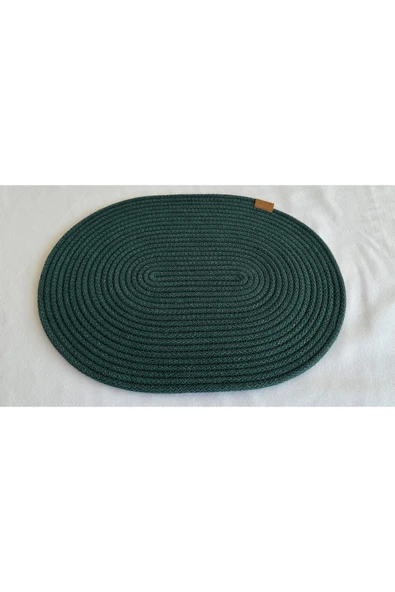 HHKARTS Jüt Amerikan Servis Sofra Altlığı, Masa Dekoru Supla Oval Koyu Yeşil 30x40 8li - 1