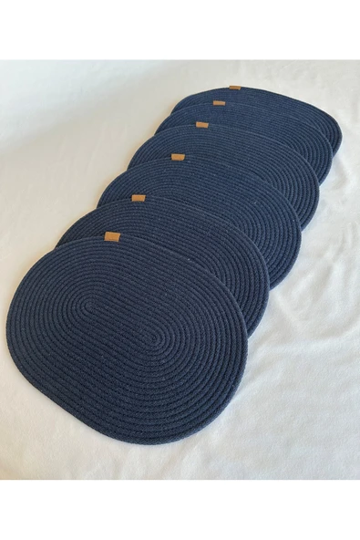 HHKARTS Jüt Amerikan Servis Sofra Altlığı, Masa Dekoru Supla Oval Lacivert 30x40 6lı - Resim 2