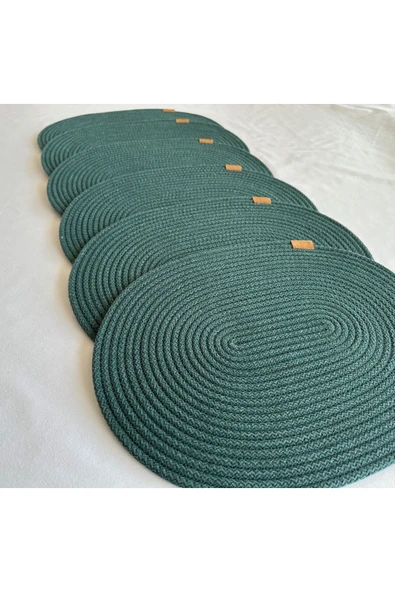 HHKARTS Jüt Amerikan Servis Sofra Altlığı, Masa Dekoru Supla Oval Koyu Yeşil 30x40 6lı - Resim 2