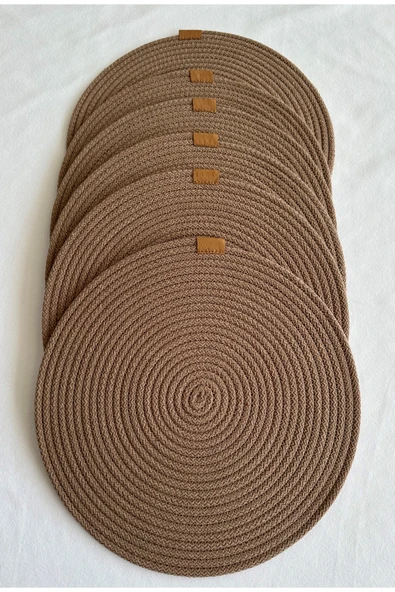 HHKARTS Yuvarlak Amerikan Servis Sofra Altlığı, Masa Dekoru Supla Kahverengi 33cm 6lı - 1