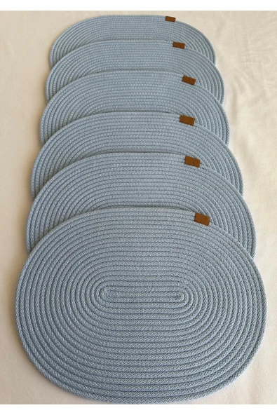 HHKARTS Jüt Amerikan Servis Sofra Altlığı, Masa Dekoru Supla Oval Açık Mavi 30x40 6lı ürün görseli