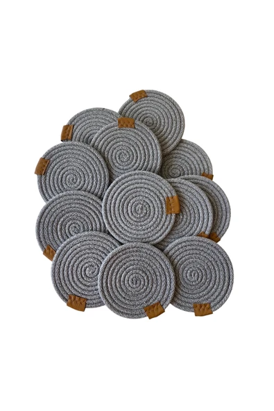 HHKARTS Jüt Bardak Kupa Altlığı Gri 13cm 12li - Resim 6