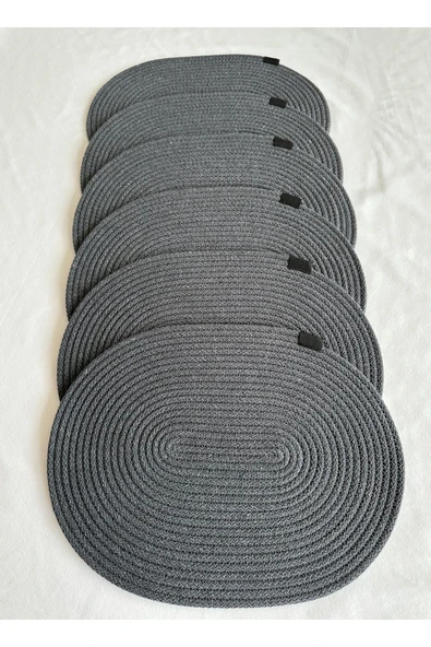 HHKARTS Jüt Amerikan Servis Sofra Altlığı, Masa Dekoru Supla Oval Antrasit 30x40 6lı - 2