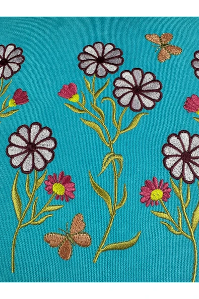 HHKARTS Mavi Renk Çiçek Desenli Nakışlı Yastık Kılıfı 40X40 | Kırlent Kılıfı Fermuarlı - Resim 5