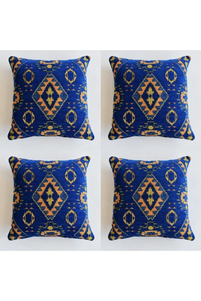 oushak Kilim Desenli Dekoratif Yastık Kılıfı 4'lü Çift Taraflı Şönil Dokuma Gizli Fermuarlı Kırlent Kılıfı ürün görseli