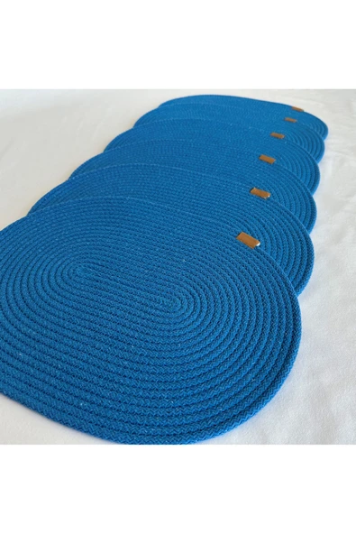 HHKARTS Jüt Amerikan Servis Sofra Altlığı, Masa Dekoru Supla Oval Mavi 30x40 6lı - Resim 3