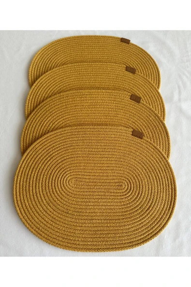 HHKARTS Jüt Amerikan Servis Sofra Altlığı, Masa Dekoru Supla Oval Hardal 30x40 4lü - 2