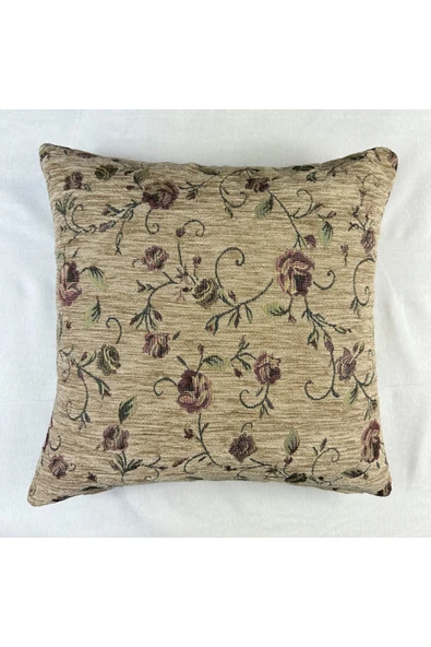 HHKARTS Çiçek Desenli Yastık Kılıfı Çift Taraflı Goblen Kumaş Kapalı Fermuarlı Kırlent 2'Lİ 40x40 - Resim 3