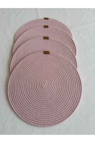 HHKARTS Yuvarlak Amerikan Servis Sofra Altlığı, Masa Dekoru Supla Açık Pembe 33cm 4lü - Resim 2