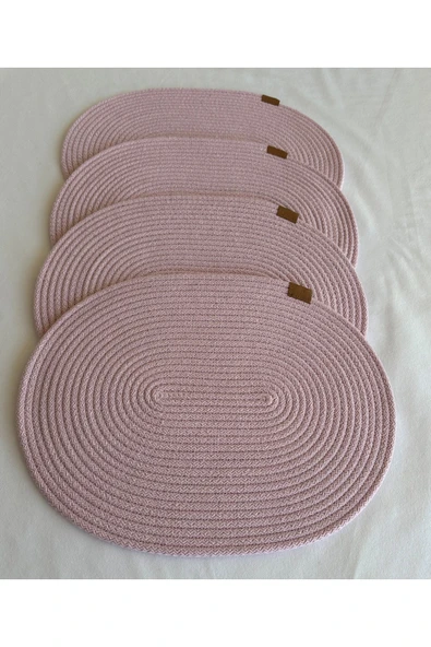 HHKARTS Jüt Amerikan Servis Sofra Altlığı, Masa Dekoru Supla Oval Açık Pembe 30x40 4lü - 1