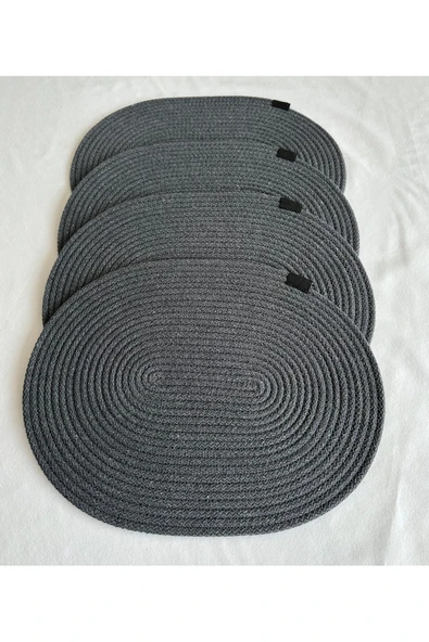HHKARTS Jüt Amerikan Servis Sofra Altlığı, Masa Dekoru Supla Oval Antrasit 30x40 4lü ürün görseli