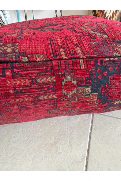 oushak Kilim Desenlİ Otantik Bahçe Balkon Minderi Çift Taraflı Fermuarlı PUF KILIFI Şönil KILIFI - Resim 4