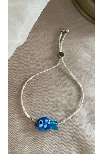 BAE ATOLYE Murano Cam Boncuklu Balık Beyaz Asansör İp Ayarlanabilir Bileklik ürün görseli