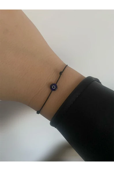 BAE ATOLYE Siyah Ipli Nazar Boncuklu Şans Bilekliği ürün görseli