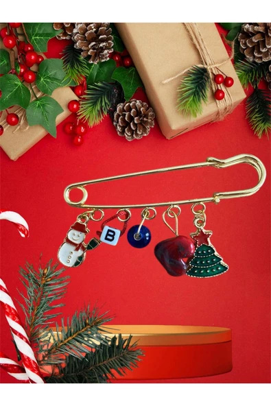 BAE ATOLYE Yılbaşı Koleksiyonu Çamağacı Kardan Adam Cam Kalp Iskoç Yaka Iğnesi Broş Yeniyıl ürün görseli