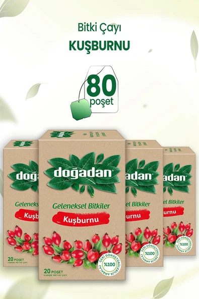 Doğadan Kuşburnu Çayı 20'li x 4 Adet ürün görseli