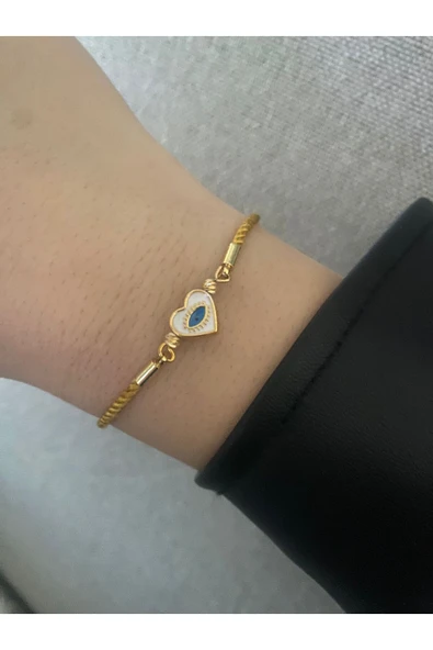 BAE ATOLYE Nazar Boncuklu Kalp Ayarlanabilir Asansör İp Bileklik ürün görseli