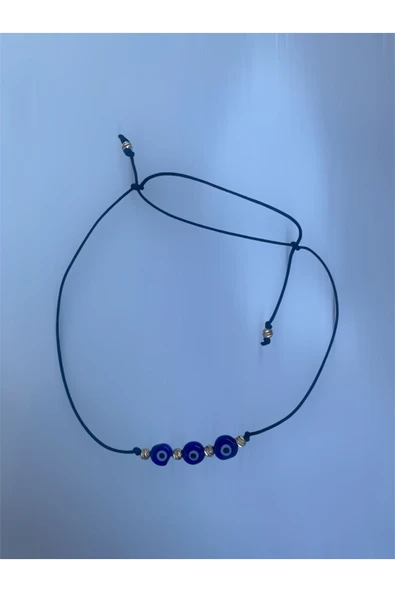 BAE ATOLYE Cam Nazar Boncuklu Dorika Taş Siyah Ip Bileklik - Resim 2