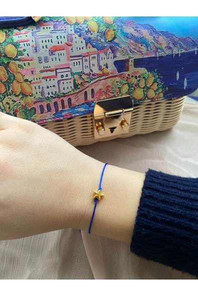 BAE ATOLYE Beyaz Yıldız Mavi Ip Bileklik - Resim 3