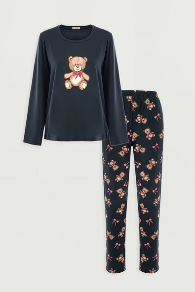 Kadın Pamuklu  Ayıcıklı Pijama Takımı - 1