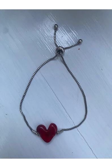 BAE ATOLYE Charm Kırmızı Kalp  Cam Murano Bileklik Kırmızı Ipli Asansör Bileklik - Resim 2