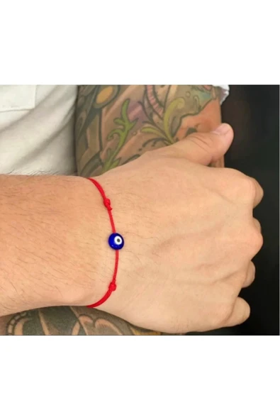 BAE ATOLYE Erkek Nazar Boncuklu Kırmızı Ip Bileklik ürün görseli